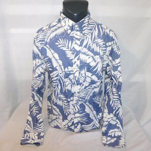 AEO Men L Classic Fit Long Sleeve Button Front Hawaiian Tropical Shirt Palm Leaf
